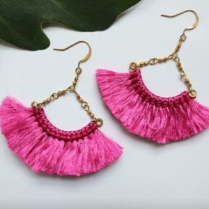 Pink Hanging Tassel Earrings
